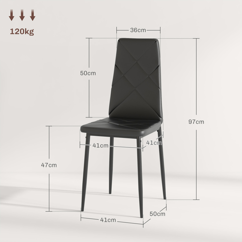 HOMCOM 6-Pieces Dining Chairs, Faux Leather Kitchen Chairs, Black