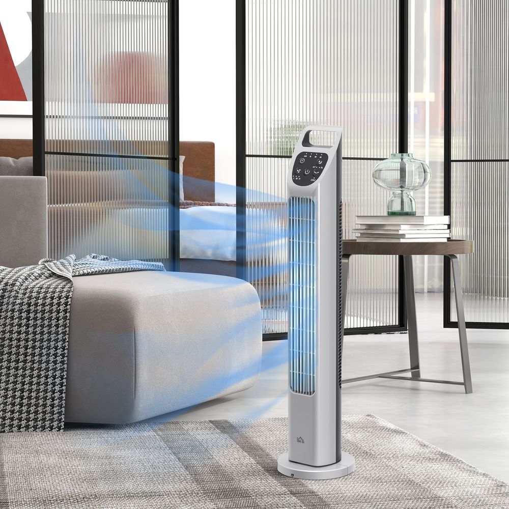 HOMCOM Oscillating Tower Fan Floor Fan with 4H Timer for Home Office White