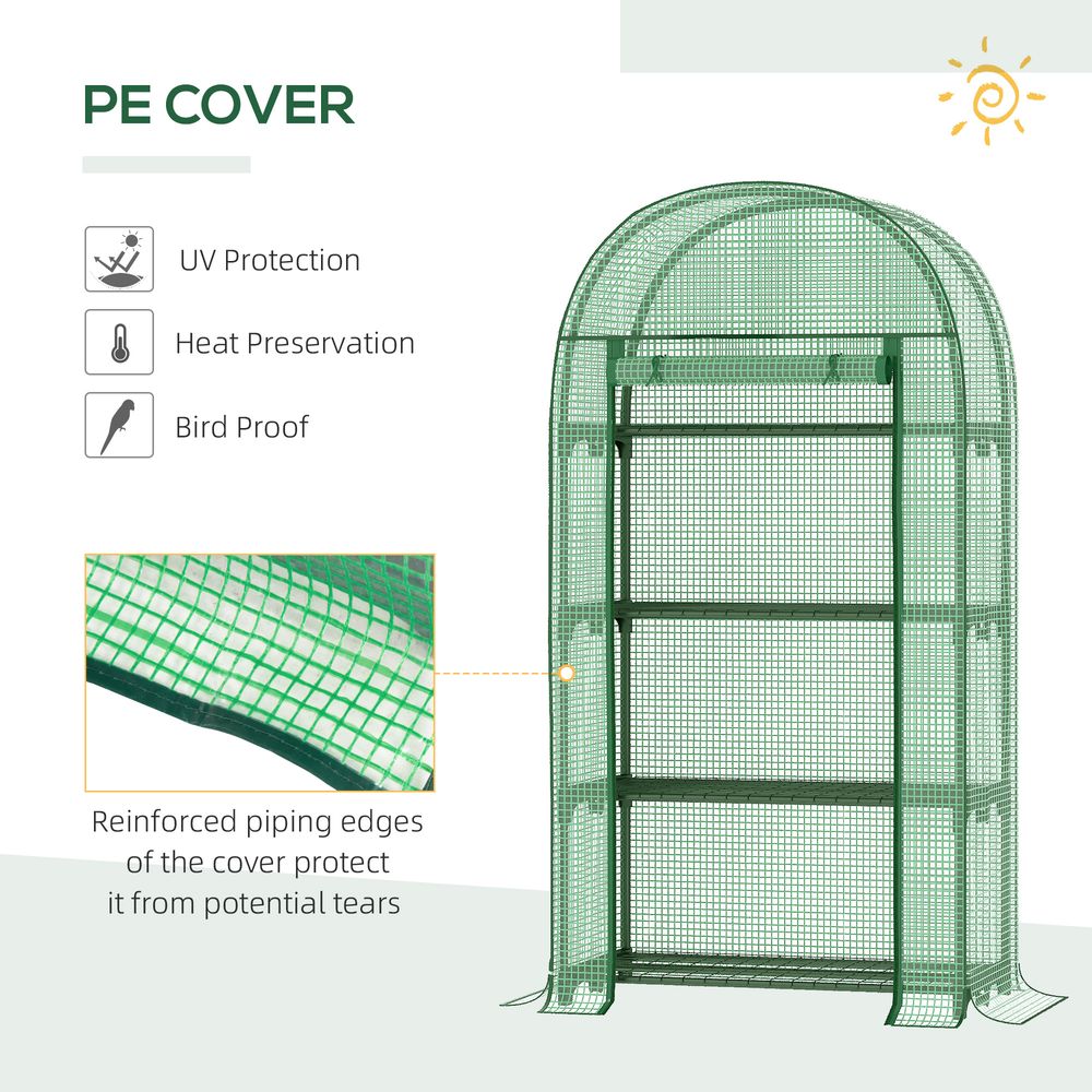 Portable Mini Greenhouse: 80x49x160cm, Steel Frame, PE Cover, Roll-Up ZipDoor, Green
