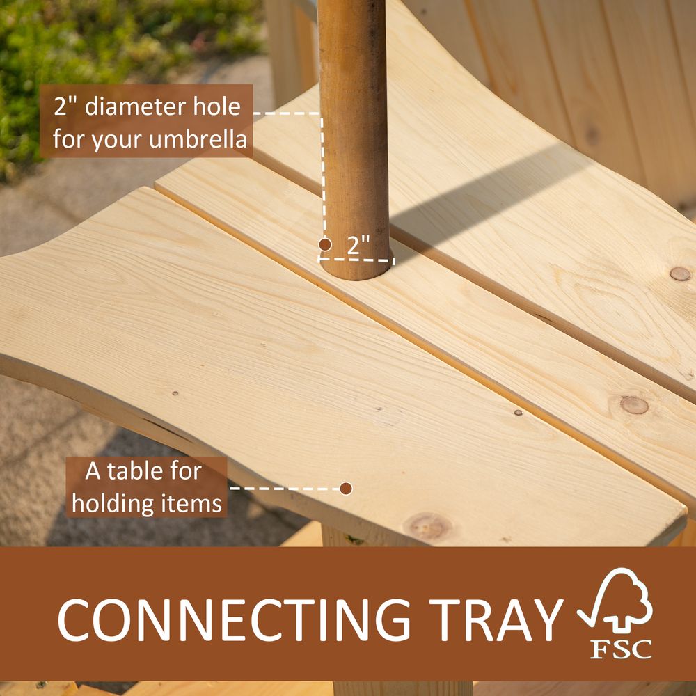 Wooden Double Adirondack Chairs Loveseat & Center Table & Umbrella Hole, Natural