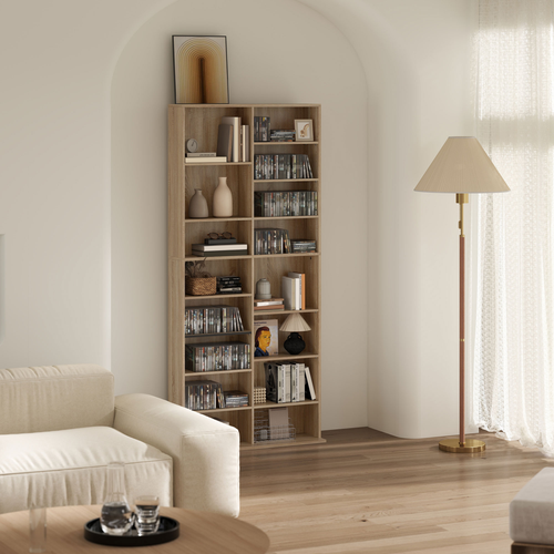 HOMCOM 640 CD Storage Unit 360 DVD Storage Tower w/ 18 Compartments Natural