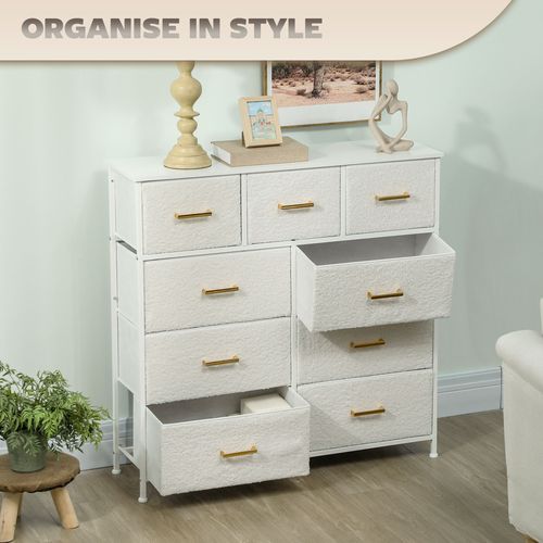 HOMCOM Chest of Drawers with 9 Drawers, Boucle Storage Organiser, Cream