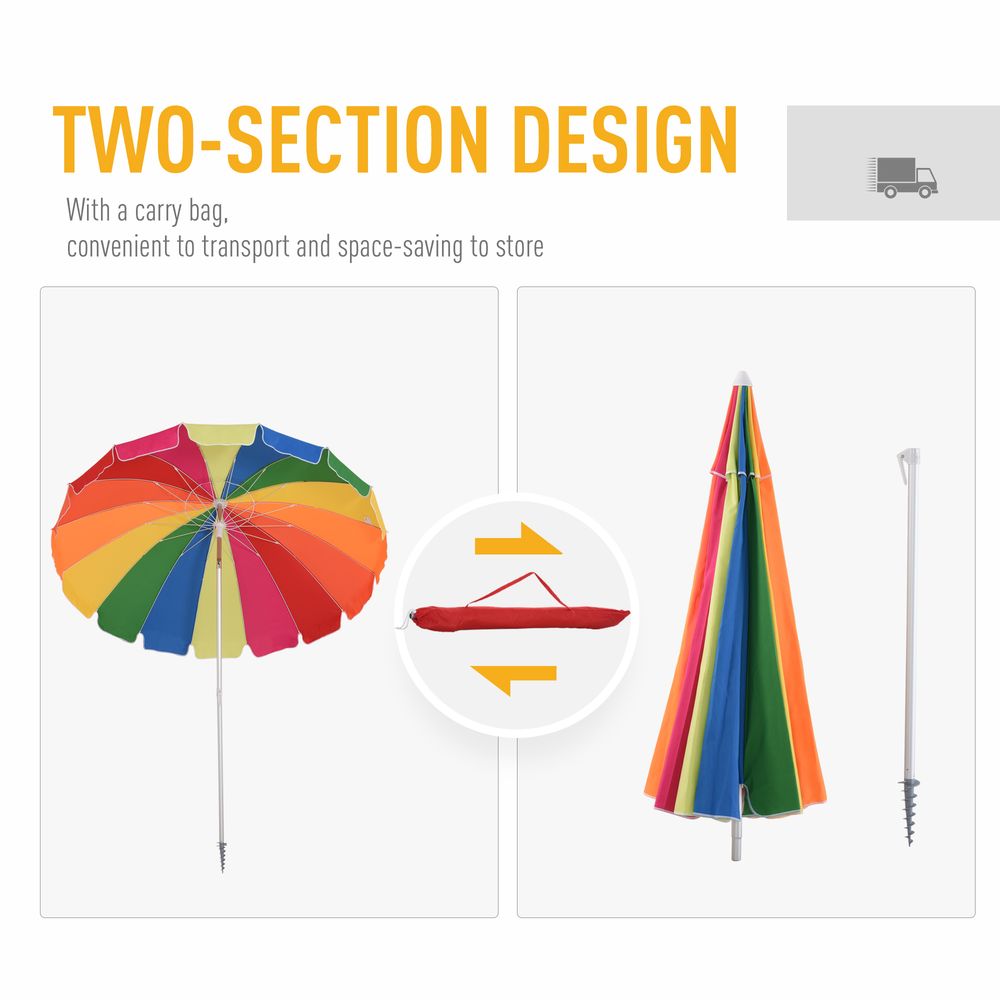 Outsunny 2.4m Beach Umbrella w/ Sand Anchor, Adjustable Tilt - Best Quality, Carry Bag Included