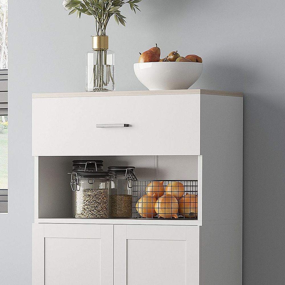 HOMCOM Kitchen Cupboard Storage Cabinet, Drawer, Countertop, White