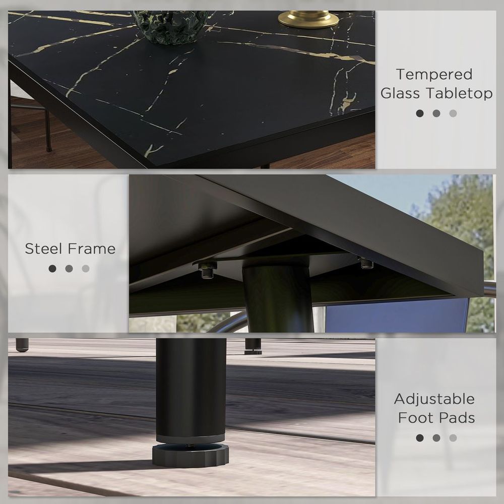Premium Outsunny Outdoor Dining Table - Seats 4, Tempered Glass Top, Elegant Marble Effect - Black