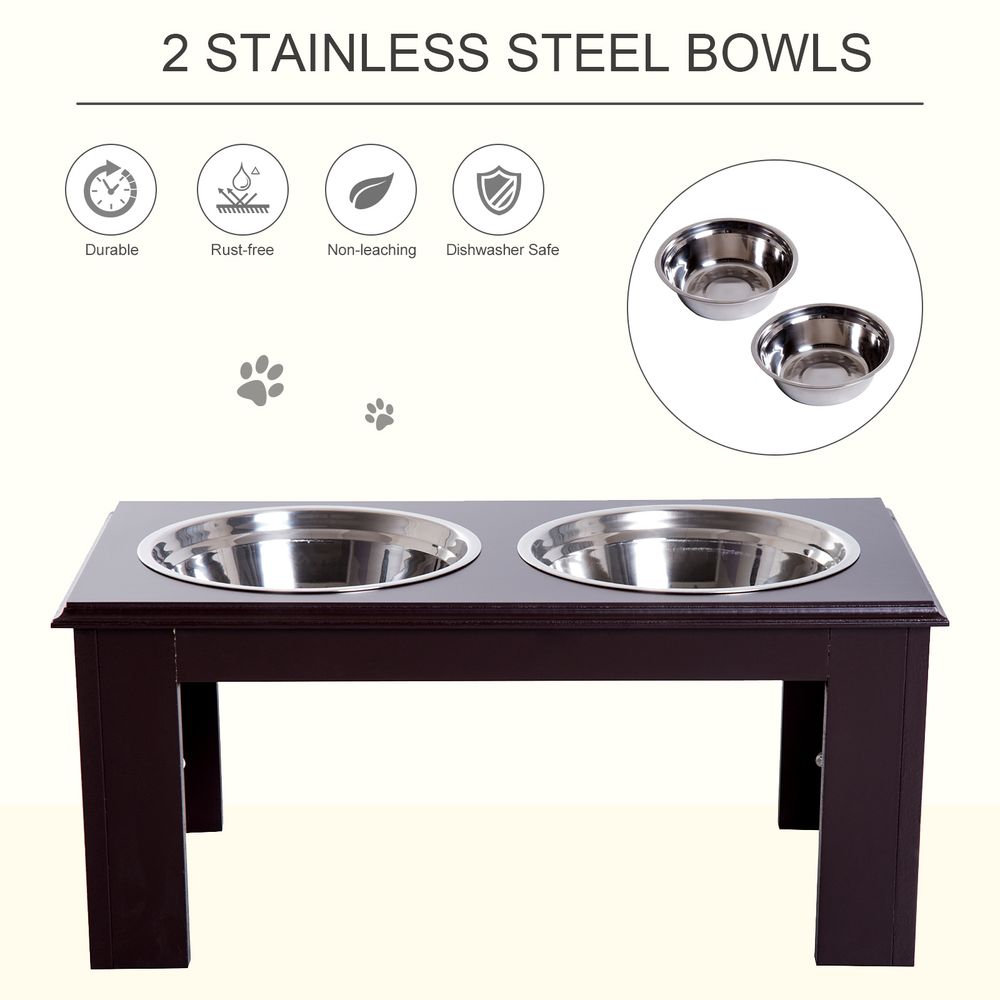 Raised Dog Bowls Pet Feeder Elevated Double Stainless Steel Water Brown Pawhut