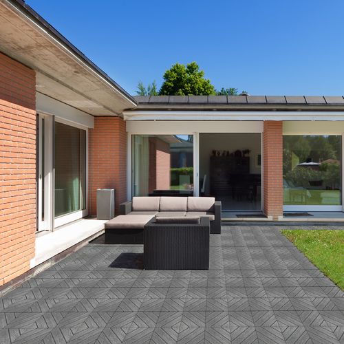 Plastic Interlocking Deck Tiles, 9 Pack, 11.8"x11.8" Waterproof Flooring Tiles for Indoor and Outdoor, Patio Floor Decking Tiles for Porch Poolside Balcony Backyard, Dark Grey