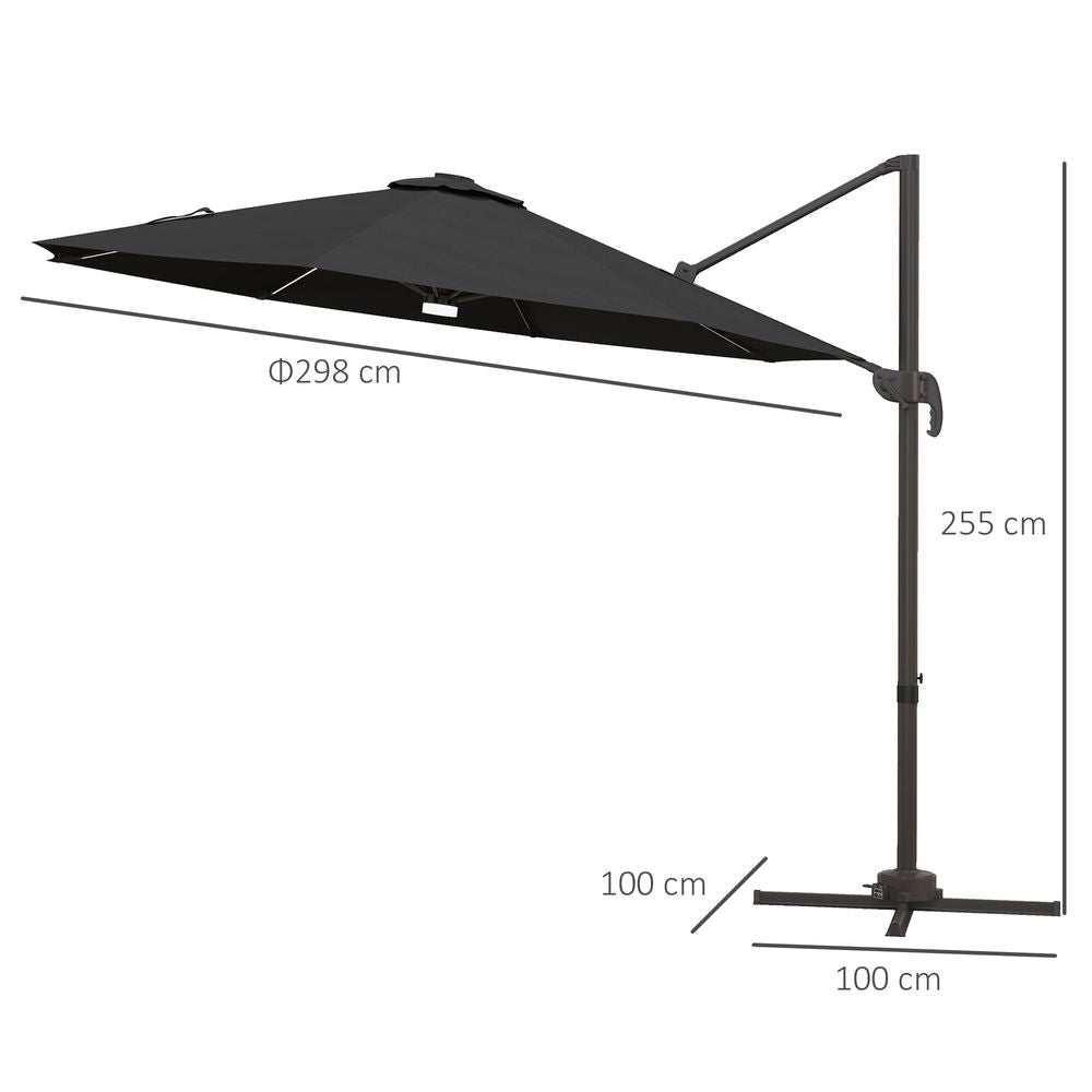 Outsunny 3m LED Cantilever Parasol Outdoor with Base Solar Lights Dark Grey
