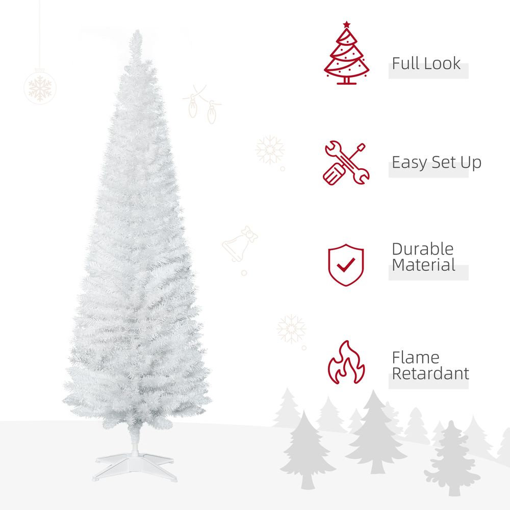 1.8m 6ft Artificial Pine Pencil Slim Christmas Tree with 390 Branch Tips White