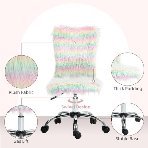 HOMCOM Fluffy Makeup Vanity Chair with No Arm, Swivel Wheels, Unicorn Tone