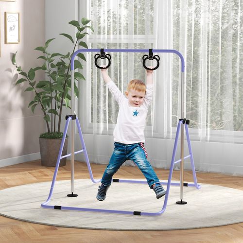 HOMCOM Adjustable Height Foldable Kids Gymnastics Bar with Non-Slip Mats