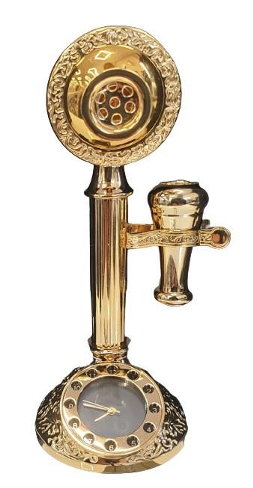 Exquisite Gold Plated Miniature Clock - Solid Brass Candlestick Telephone - IMP97