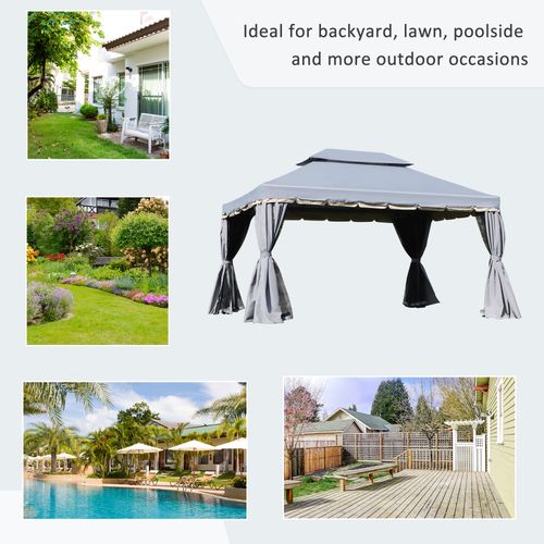 3 x 4m Aluminium Gazebo with 2 Tiers Roof Garden Nets Sidewalls - Grey