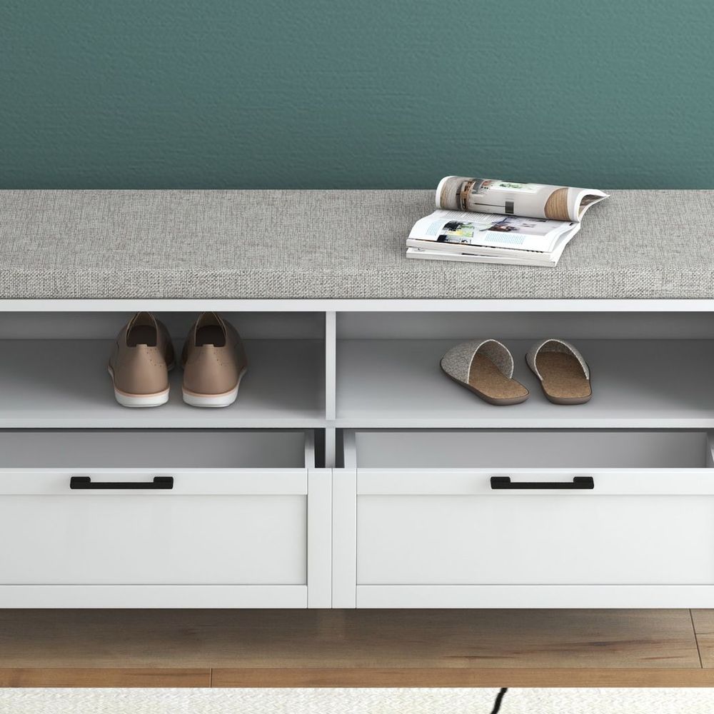 HOMCOM Shoe Bench with Removable Cushion, Open Compartments and Drawers