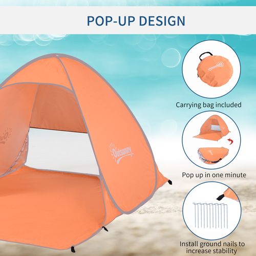Outsunny Pop up Beach Tent, UV 30+ Sun Shelter with Carry Bag, 2x1.5m for 2-3 Person, Orange