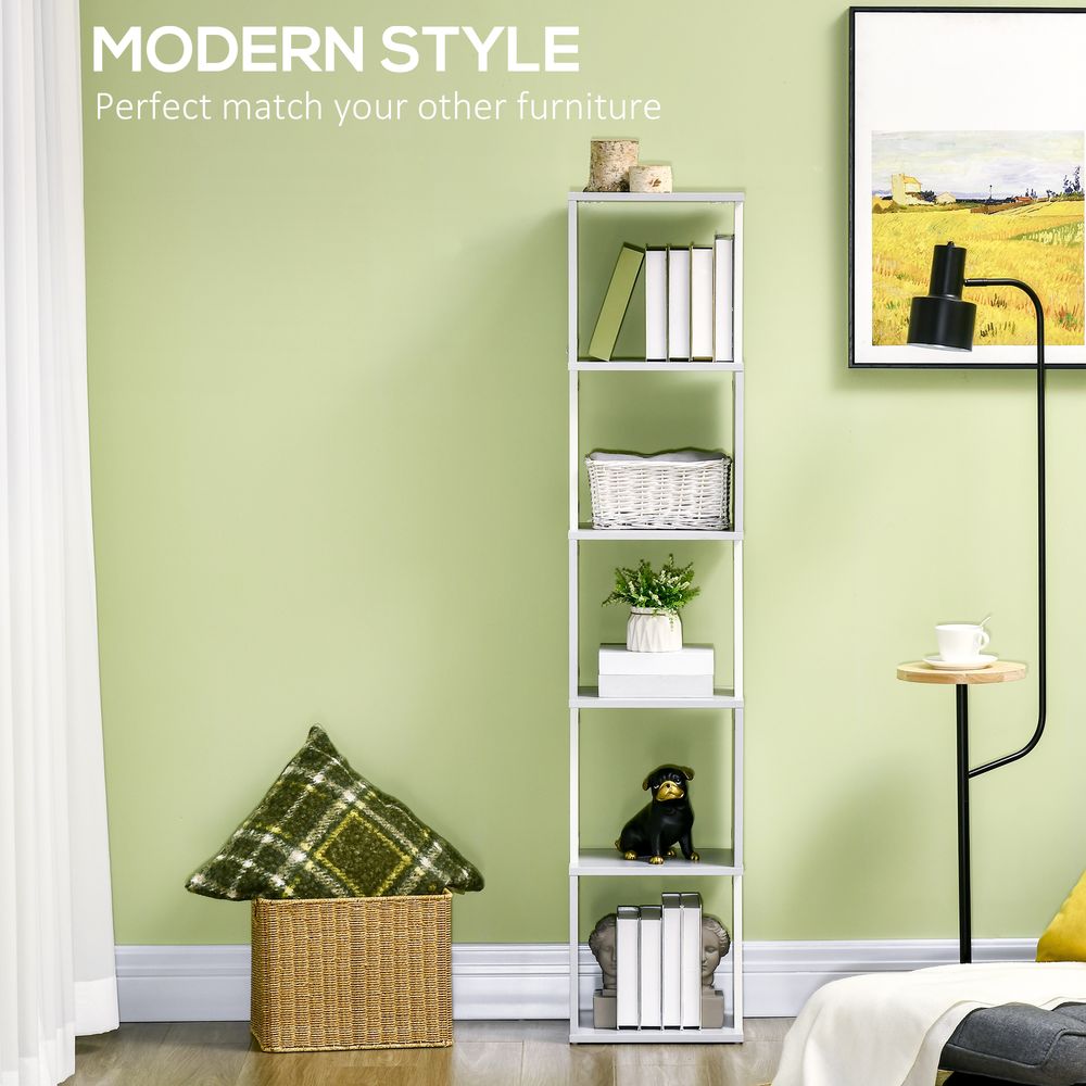Modern 5-Tier Bookshelf, Stylish Freestanding Storage Shelving in Light Grey
