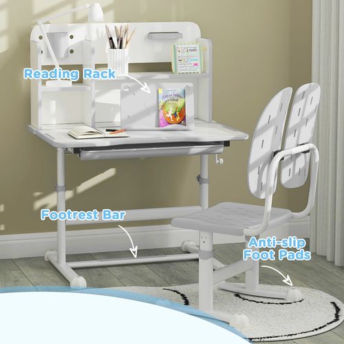 AIYAPLAY Kids Desk and Chair Set w/ Tiltable Desktop Reading Rack