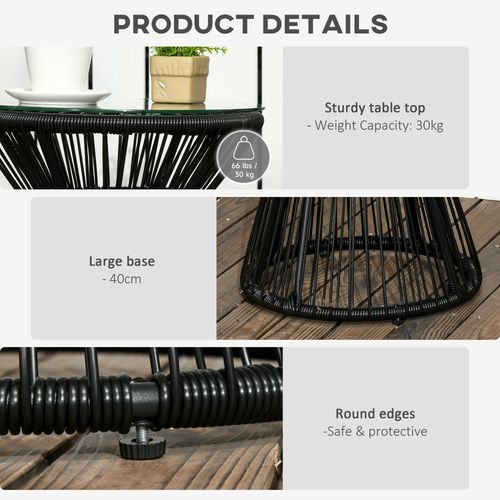Outsunny PE Rattan End Table, Round Hollow Drum Design Side Table, Black