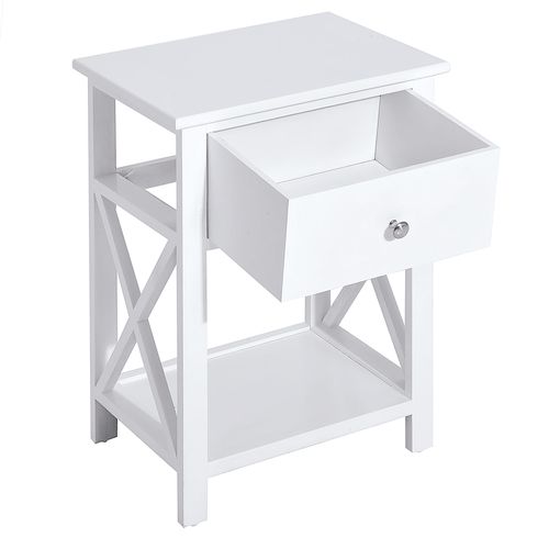 HOMCOM 55cm End Side Table w/ Drawer Shelf Stand Home Storage Furniture