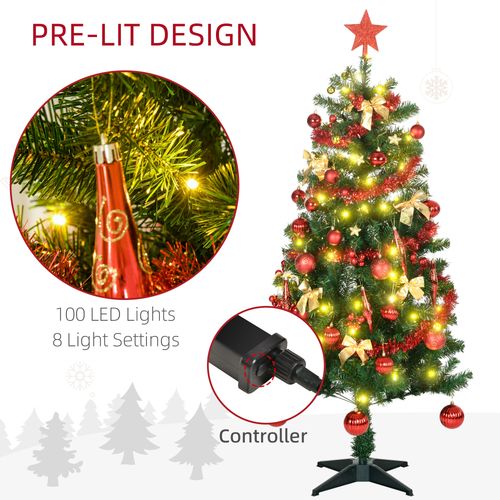 HOMCOM 5ft Artificial Decorated Christmas Tree with LED Lights, Auto Open