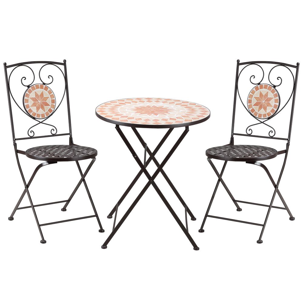 Stylish 3-Pc Outdoor Bistro Set - Mosaic Table & Armless Chairs