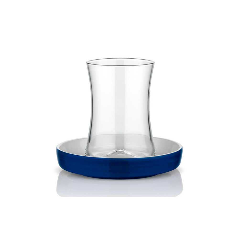 Istanbul Tiryaki Tea Glass and Saucer - Dark Blue