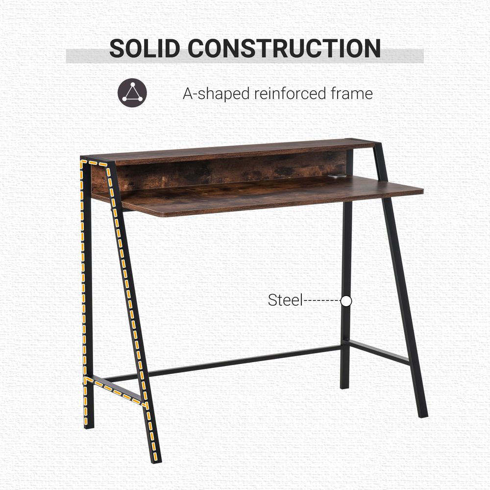 Rustic Brown Writing Desk Computer Workstation Storage Shelf