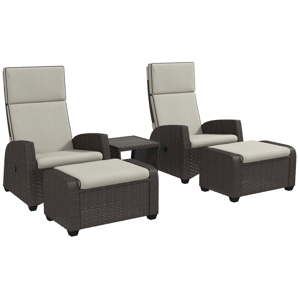 Premium Outsunny 5-Piece Rattan Garden Furniture Set - Reclining Chairs, Brown