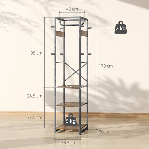 HOMCOM Clothes Rail with Storage Shelf and Hooks, Clothes Rack
