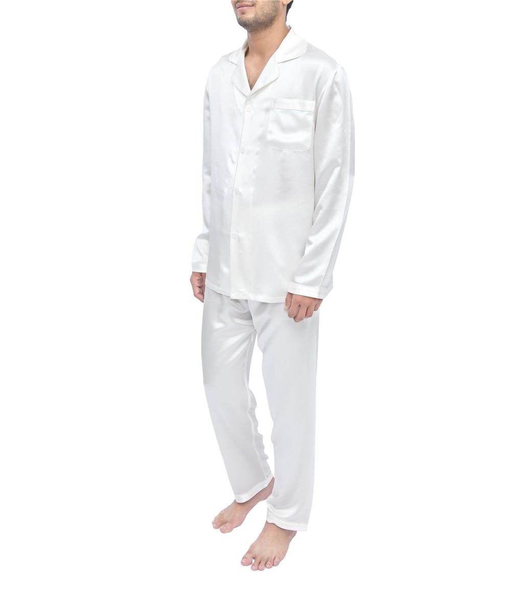 SILK PJS LONG SET MENS SMALL IVORY Pyjamas