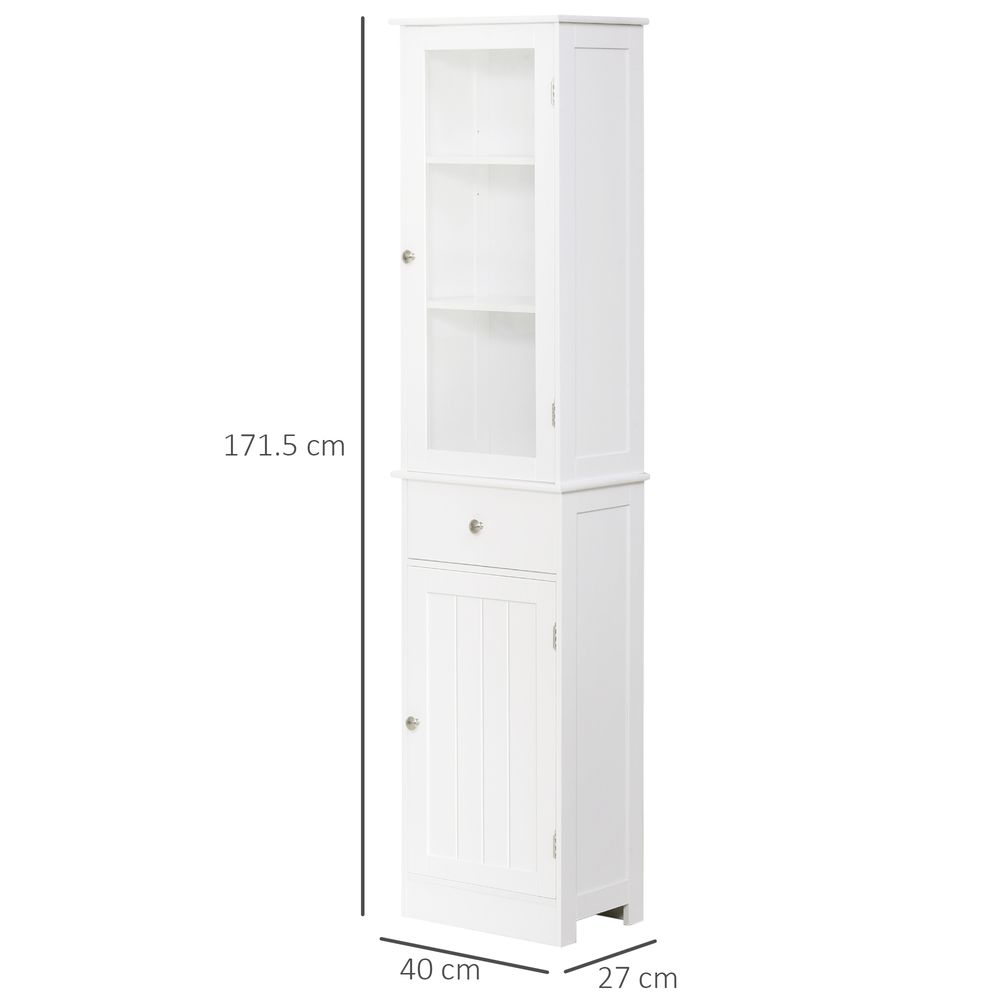 Bathroom Storage Cabinet: 3-tier Shelf, Glass Door, White
