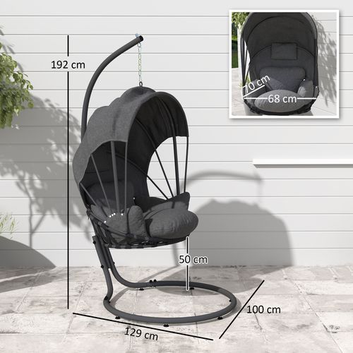 Outsunny Hanging Egg Chair w/ Stand Retractable Canopy, Grey