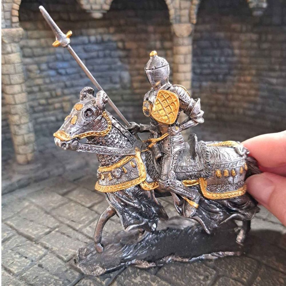Jousting Tournament Knight Solid Metal Sculpture 11.5cm height Figure