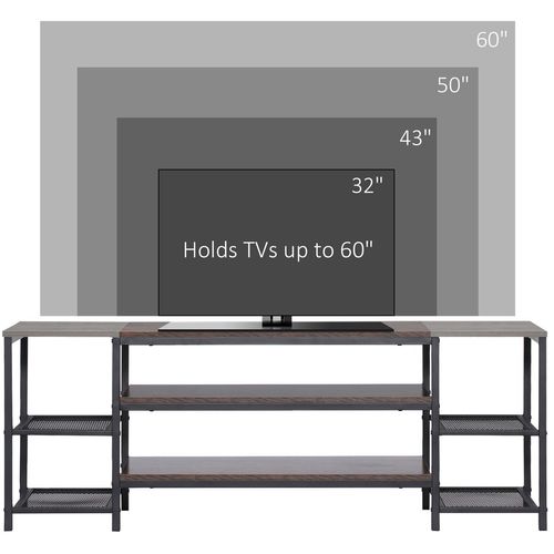 TV Unit Cabinet for TVs up to 65Inches with Shelves Brown and Grey HOMCOM