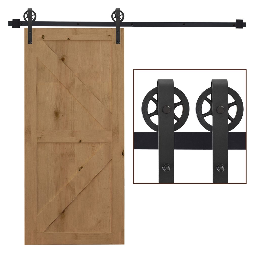 HOMCOM 6.6ft Sliding Wood Barn Door Hardware Kits Track Industrial Style A Set