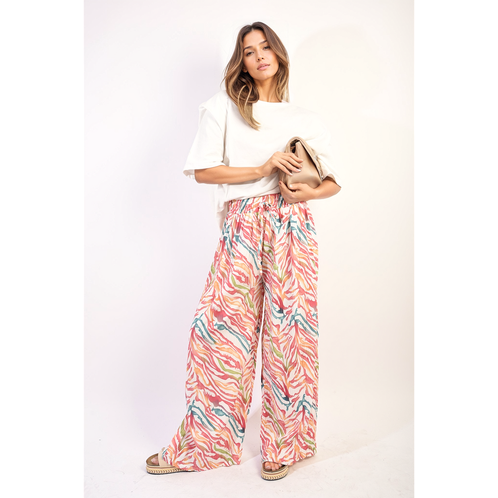 Pleated Wide Leg and Elastic Waist Trousers - Stylish, Comfortable, and Versatile!