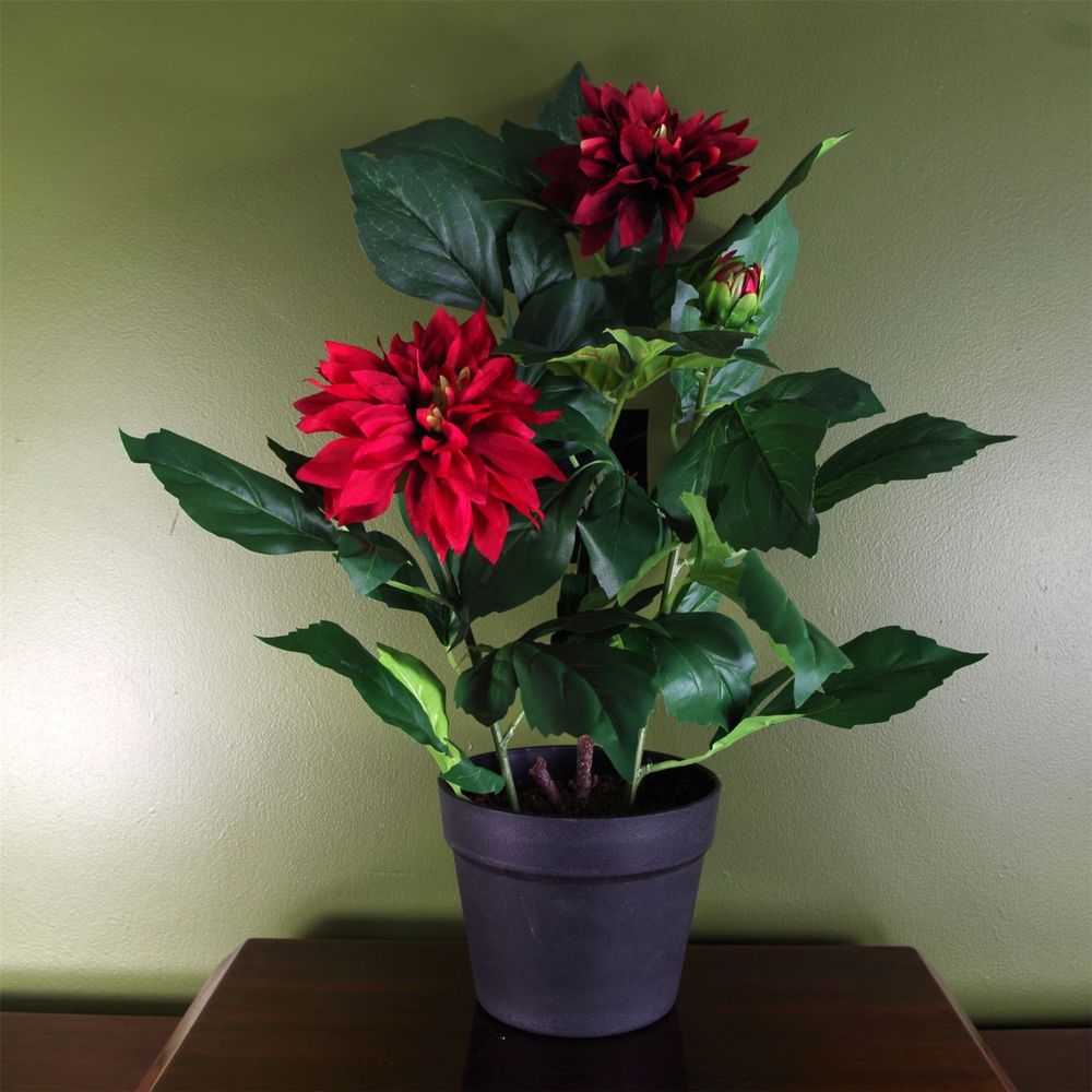 High-Quality Artificial Red Dhalia Flowering Plant - Lifelike Decor for All Settings