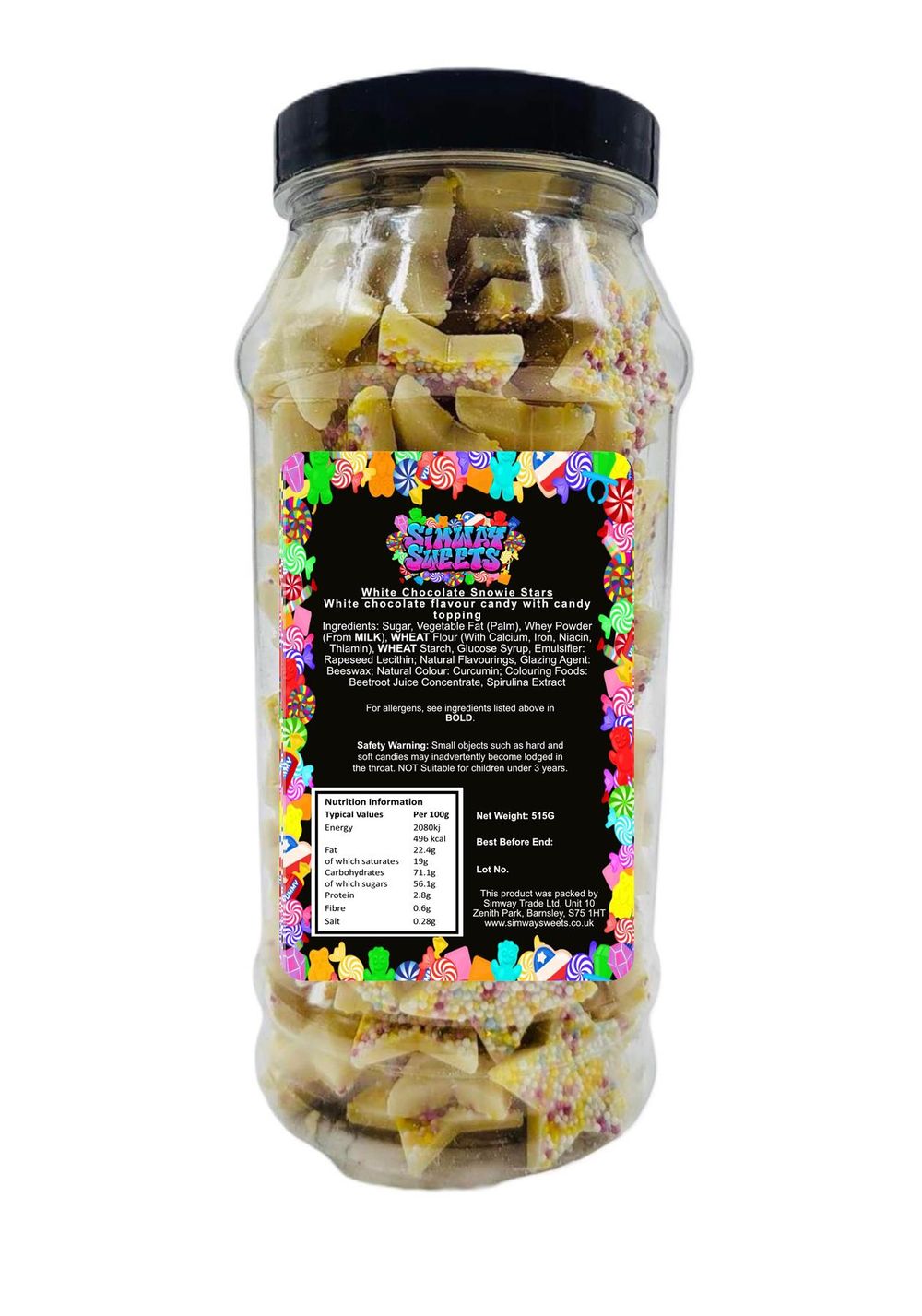 Delicious White Chocolate Stars Gift Jar - Retro Sweets, Jazzies, Snowies, Jazzles - Free Delivery