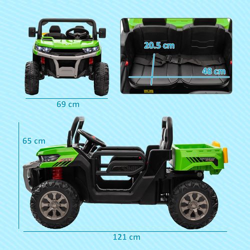 HOMCOM 12V Two-Seater Kids Electric Ride-On Car w/ Electric Bucket - Green