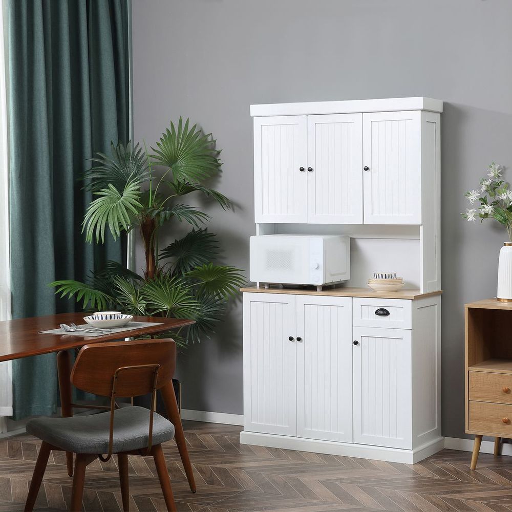 HOMCOM Kitchen Cupboard Storage Cabinet: Stylish + Spacious w/ Adjustable Shelves & Pull-Out Drawer