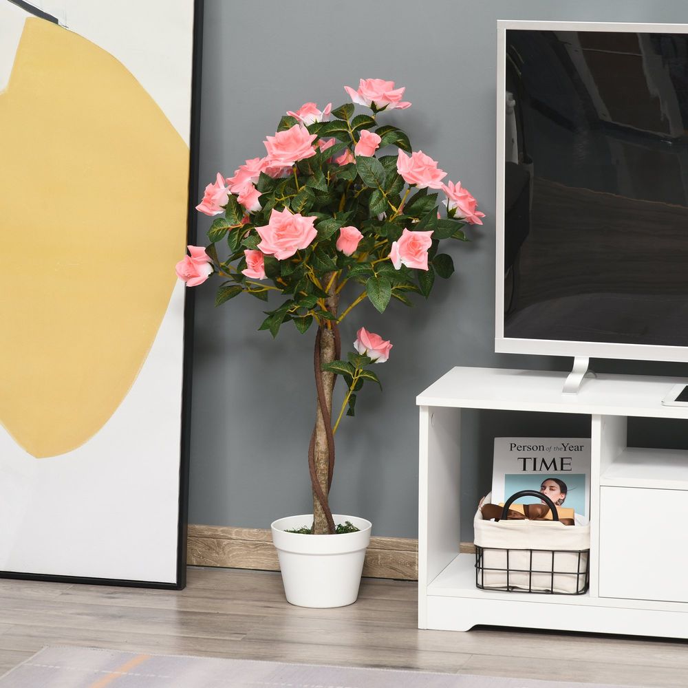Artificial Camellia Tree - 21 Flowers, Nursery Pot - Indoor/Outdoor Decor