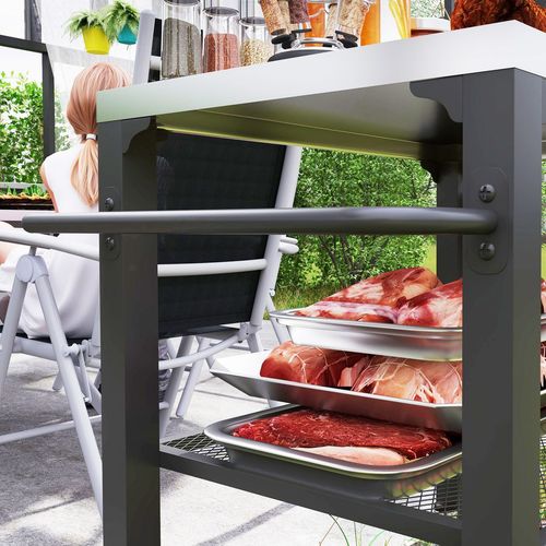 Outsunny 3-Shelf Outdoor Grill Cart, Outdoor Kitchen w/ Stainless Steel Top