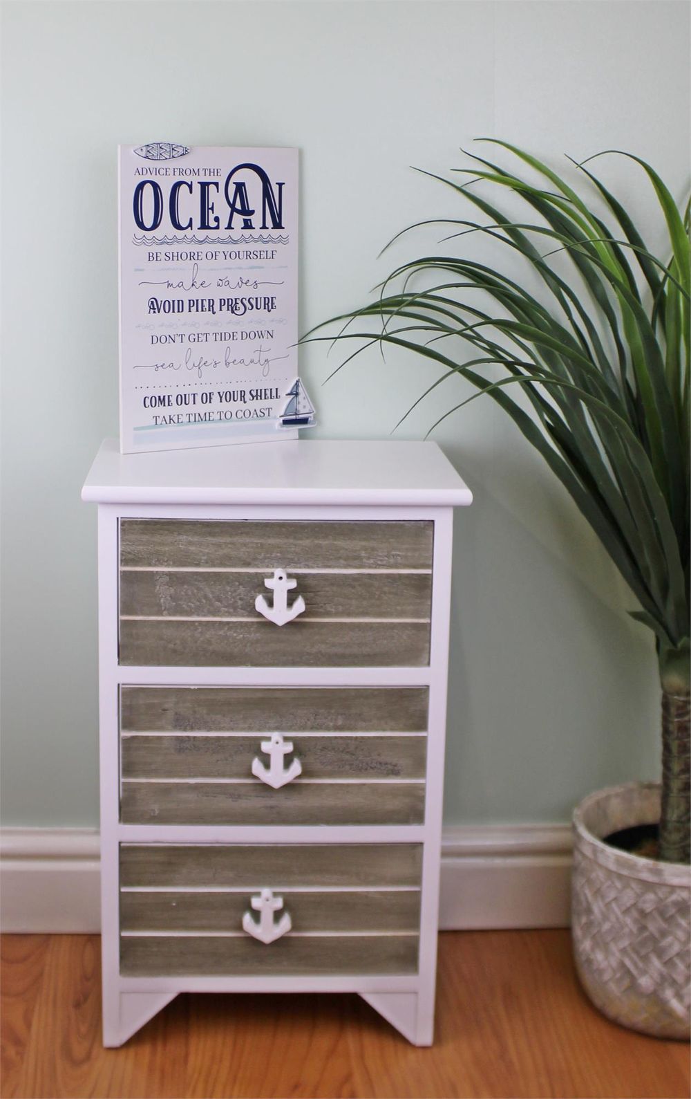 3-Drawer Nautical Anchor Chest in Grey & White | Best Quality, Ideal for Nautical-Themed Decor