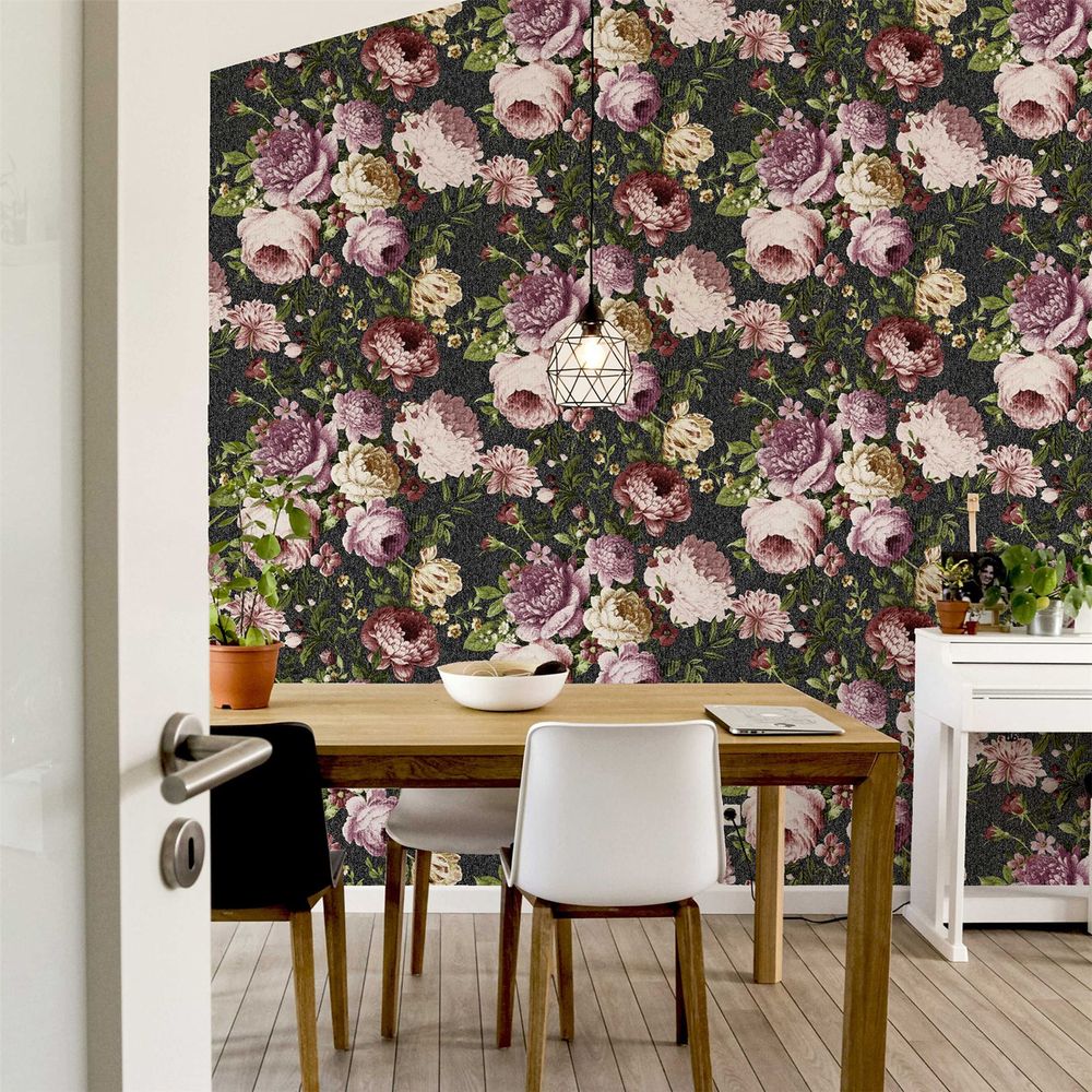 Premium Quality Tapestry: Floral Charcoal/Pink Design