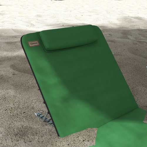 Outsunny 2 Pieces Outdoor Beach Mat Steel Reclining Chair Set with Pillow Green