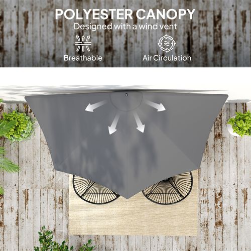 Outsunny 3(m) Half Round Parasol Garden Sun Umbrella w/ Crank Dark Grey