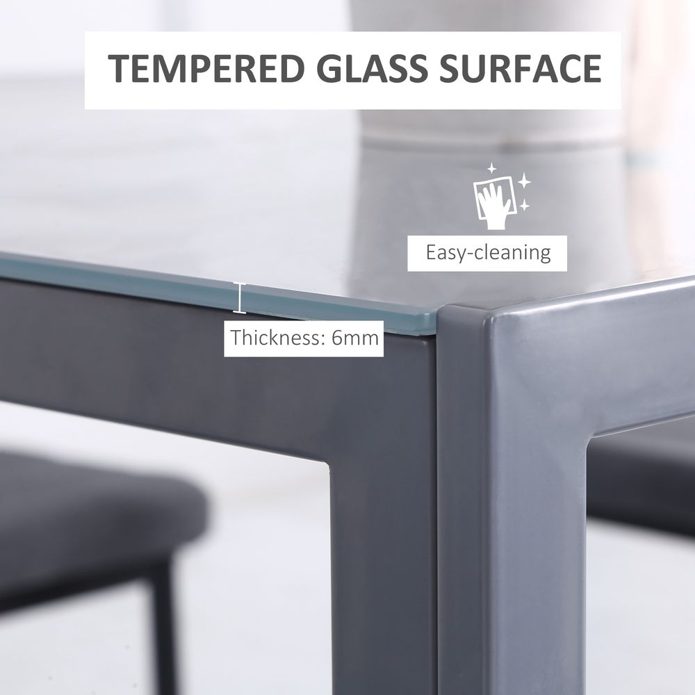 HOMCOM Modern Square Dining Table, Seats 4, with Glass Top & Metal Legs for Dining Room, Living Room, Greyare Design with Tempered Glass & Metal Legs