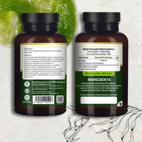 Sea Kelp 2000mg 200 Vegan Tablets | Natural Source of Iodine | Premium Ingredients | Proudly Made in The UK by Prowise