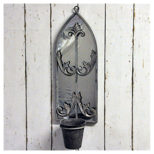 Metal Rusty Wall Mirror With Planter