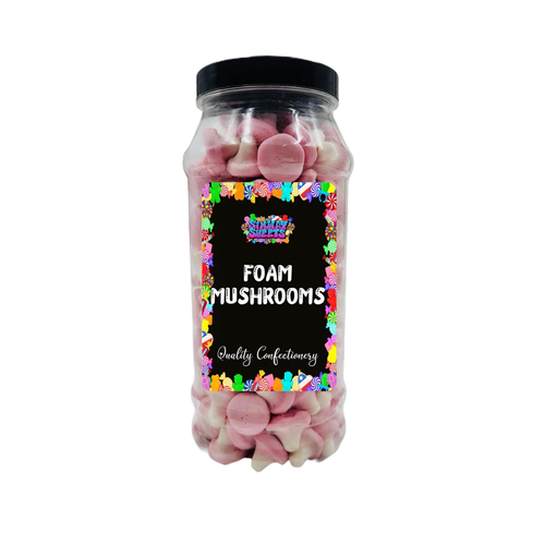Pink & White Foam Mushrooms Retro Sweets Gift Jar - 490g